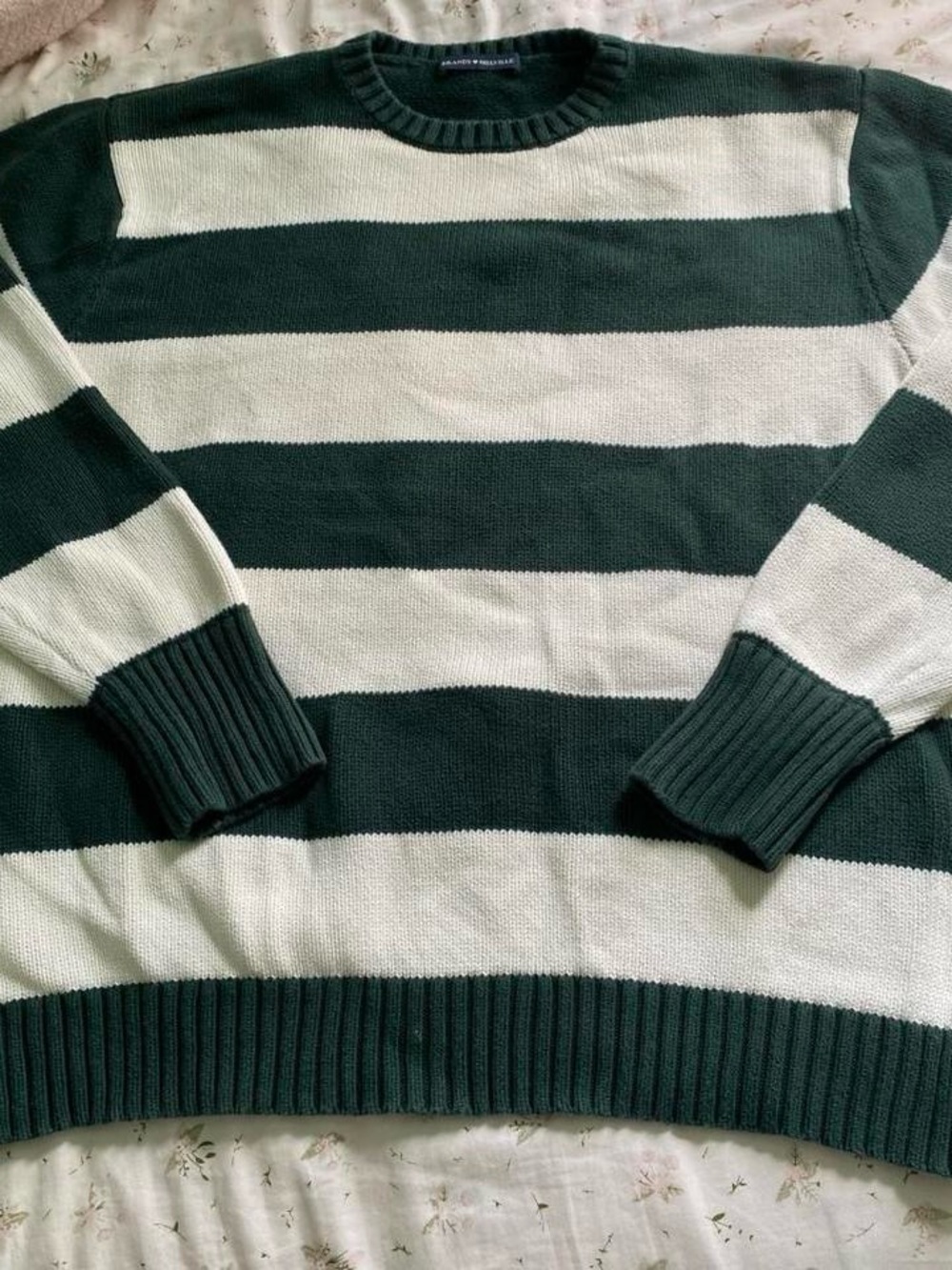 Brandy Melville Green and White Striped Sweater